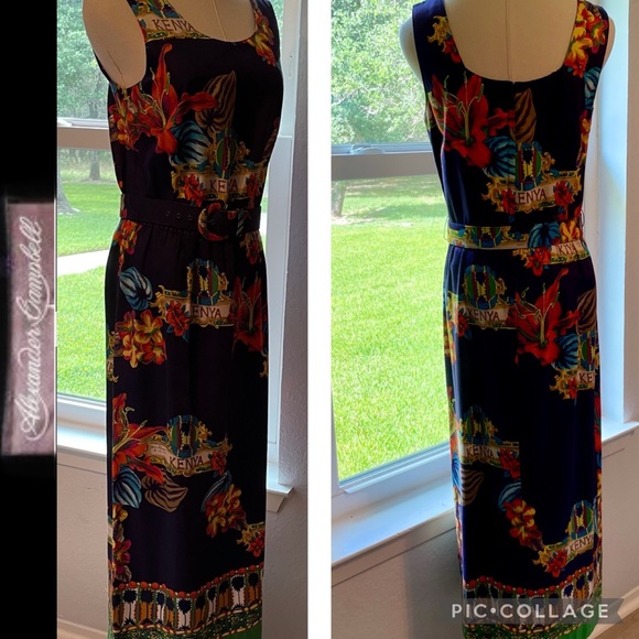 African Kenya Dress w/Button Side Slit, Blue Multi-Color, Alexander Campbell, 8 - Picture 13 of 13